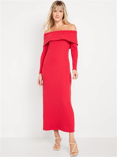 Off Shoulder Rib Knit Maxi Dress Old Navy