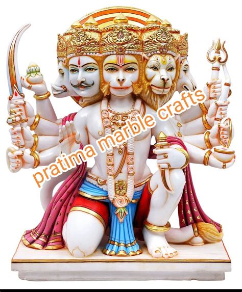 Jaipurcrafts Multicolor Marble Panchmukhi Hanuman Murti For Worship