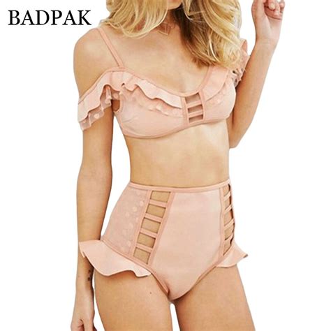 Badpak Solid Bikini Set Bandage Swimwear Women High Waist Swimsuit