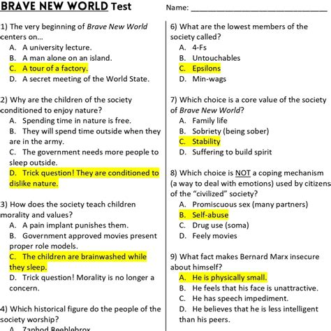 Brave New World Reading Test Entire Novel