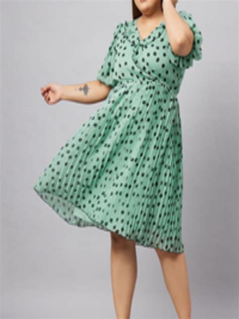 Buy Antheaa Curve Plus Size Polka Dots Printed Chiffon Fit And Flare