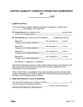 Free Illinois LLC Operating Agreement Template PDF Word