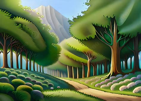 Fundo De Pintura De Caminho De Floresta Verde Selva Caminho