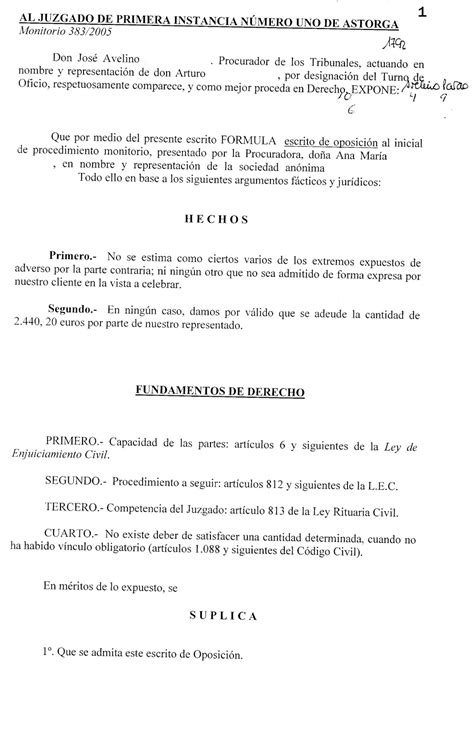 Aula Judicial Escrito De Oposici N Al Proceso Monitorio