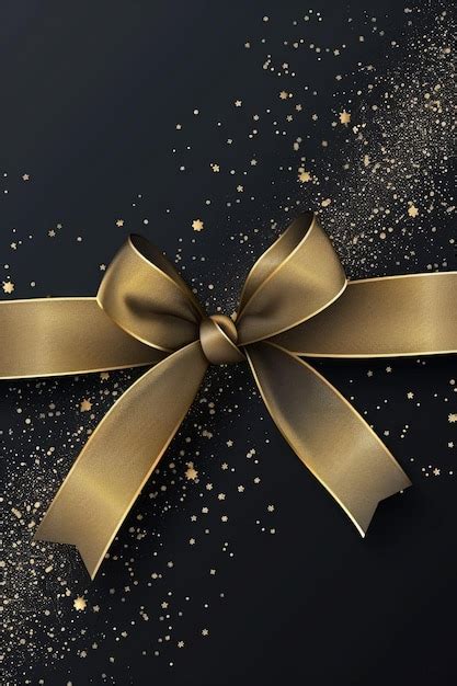 Gold Ribbon With Bow On Black Background Premium AI Generated Image