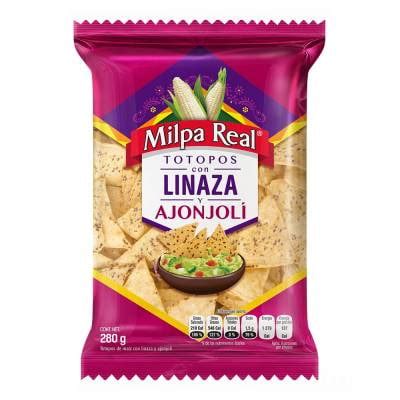 Totopos Milpa Real con linaza y ajonjolí 280 g Walmart