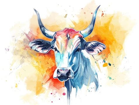 Premium Photo | Watercolor Illustration of Sacred Cow in Hinduism Generative AI