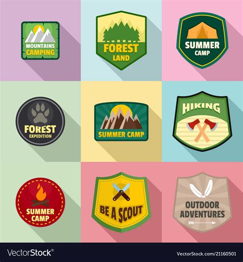 Forest badge icons set flat style Royalty Free Vector Image