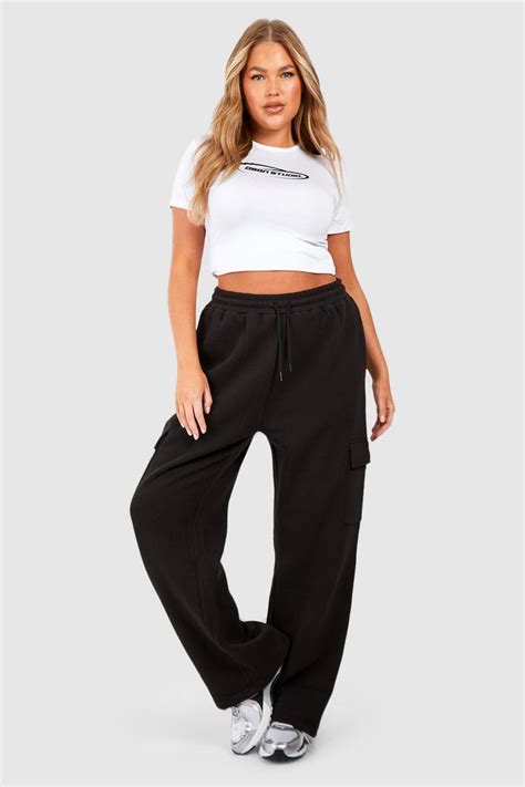 Black Plus Cargo Straight Leg Jogger Boohoo Uk