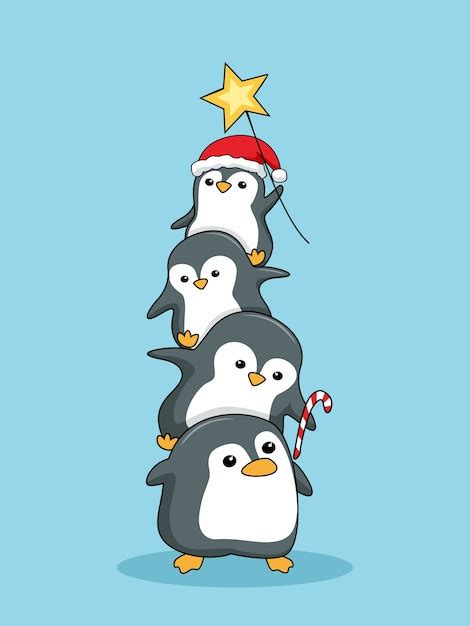 Premium Vector Cute Penguins Stack Merry Christmas