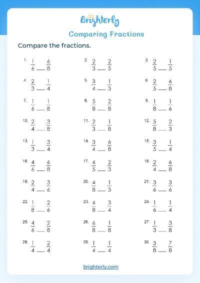 Free Printable Comparing Fractions Worksheet 4th Grade