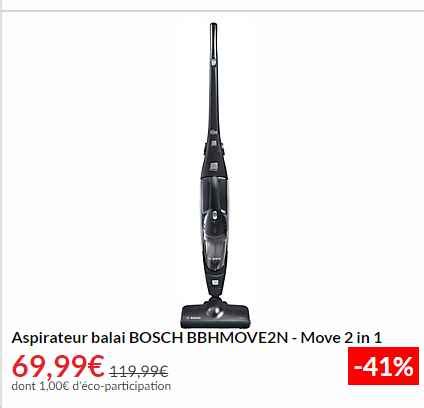 69 9 L Aspirateur Balai Sans Fil BOSCH BBHMOVE2N Bons Plans Bonnes