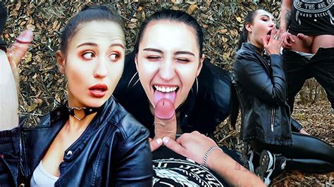 Outdoor Blowjob And Facefuck With A Massive Facial For Ponytail Brunette In Leather Suite