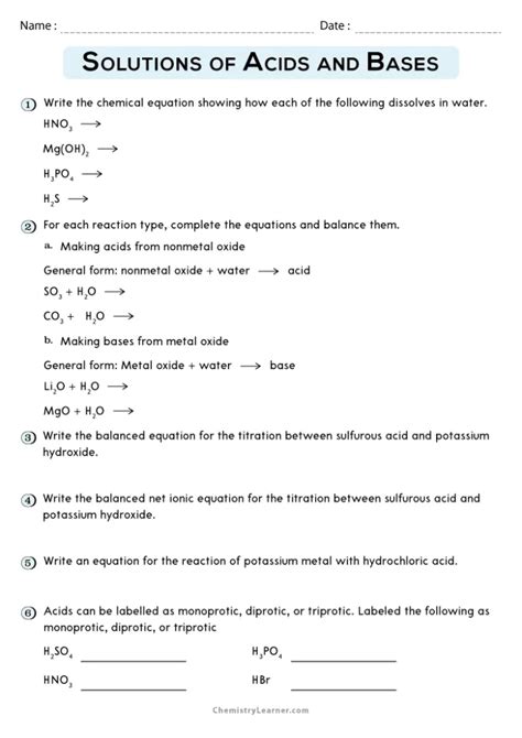 Free Printable Acids And Bases Worksheets