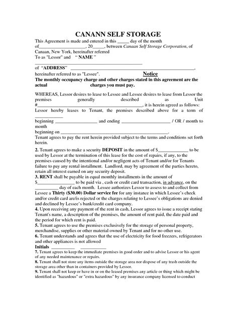 Printable Storage Agreement Form Printable Word Searches