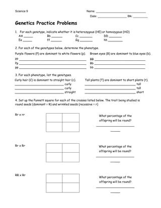 Sci Genetics Practice Problems Pdf