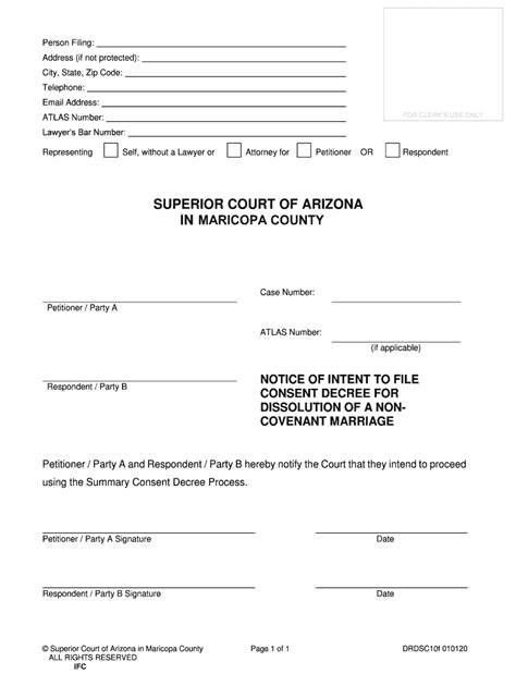 Fillable Online Superiorcourt Maricopa Notice Of Intent To File Consent Decree For Dissolution