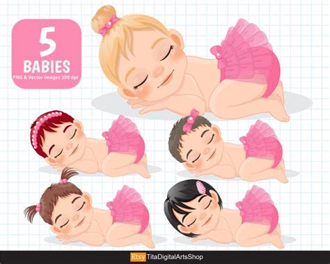 Sleeping Baby Girl Clipart & Vector Pink Baby Girl Clipart - Etsy