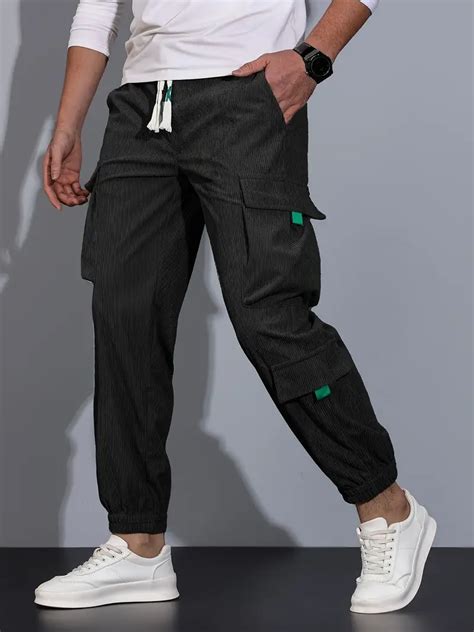 Men S Casual Solid Cargo Pants Elastic Waist Drawstring Temu