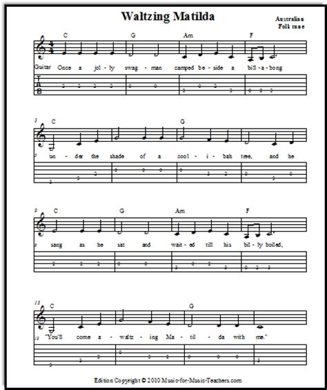 Waltzing Matilda Guitar Chords