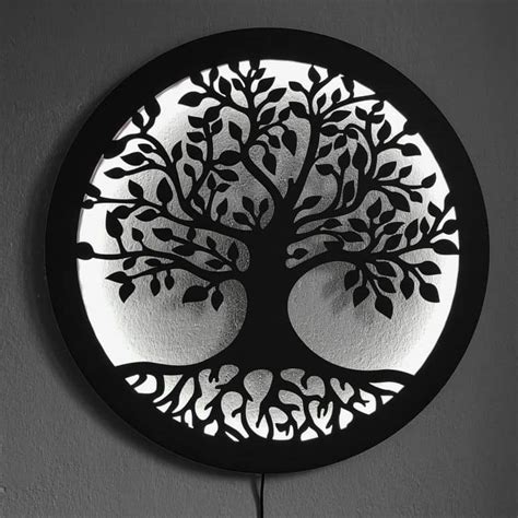 LED Leuchtdeko Aus MDF Baum Mit Wurzeln Wall Art De