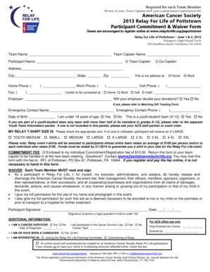 Fillable Online Relay Acsevents Participant Commitment Form