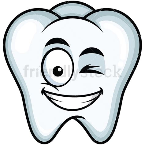 Winking And Smiling Tooth Emoji Cartoon Vector Clipart FriendlyStock