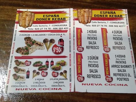 Carta Del Restaurante Espa A Doner Kebab Consuegra