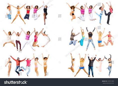 people celebrating jumping  stock photo  shutterstock