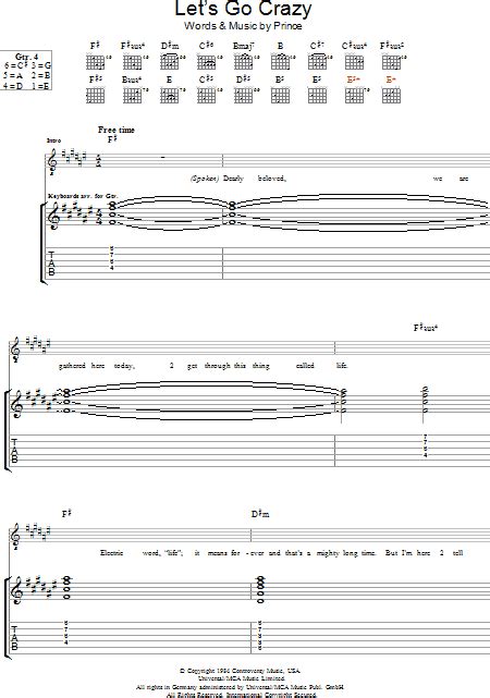 Let S Go Crazy Guitar Tab Zzounds