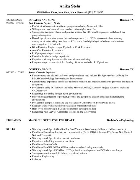 Controls Engineer Resume Samples | Velvet Jobs