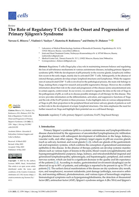 Pdf The Role Of Regulatory T Cells In The Onset And Progression Of Primary Sjögren’s Syndrome