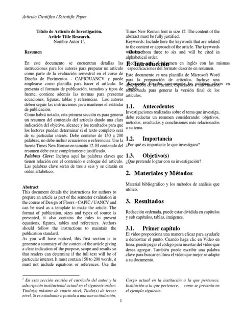 Plantilla Articulo Investigacion Descriptiva 2017 Ii Pdf Sumario