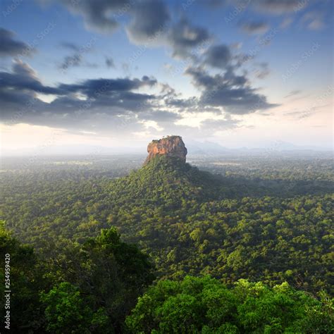 panorama sunrise view  sigiriya rock lion rock  pidurangala