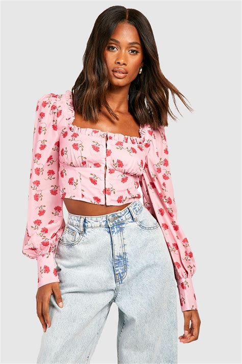 Floral Puff Sleeve Corset Top Boohoo Uk