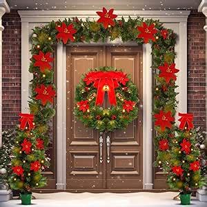 Amazon Jenaai Pcs Lighted Prelit Poinsettia Christmas Wreaths