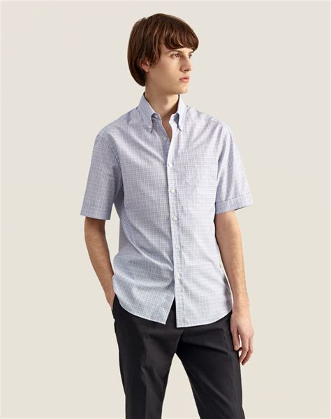 Men S Micro Check Short Sleeve Cotton Shirt Dunhill UK