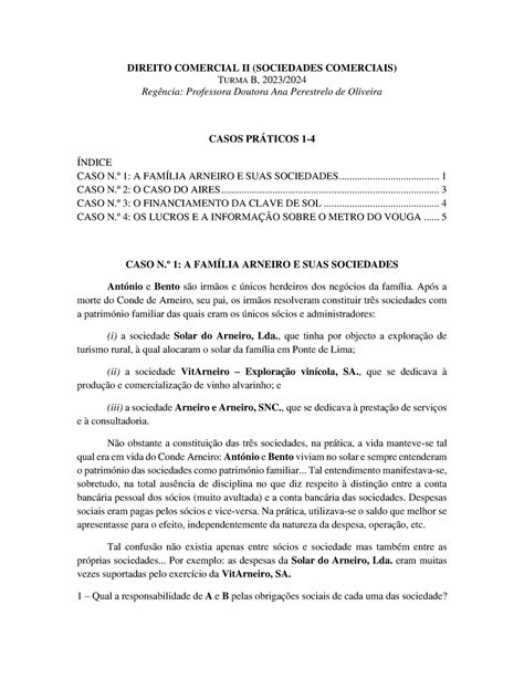 Direito Comercial II Sociedades Comerciais Casos 1 A 4 DIREITO