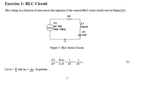 Solved Exercise Rlc Circuit The Voltage As A Function Of Chegg