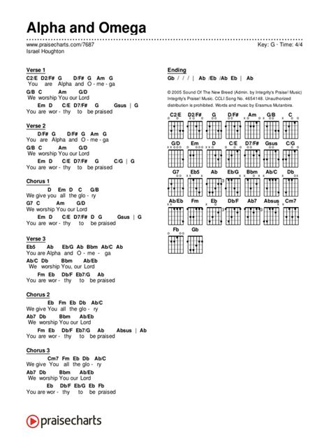 Alpha and Omega (Israel Houghton) Chord Chart - G - 2 Column Layout | PDF