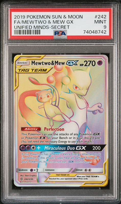 Pokemon Sun Moon Unified Minds Fa Mewtwo Mew Gx Psa