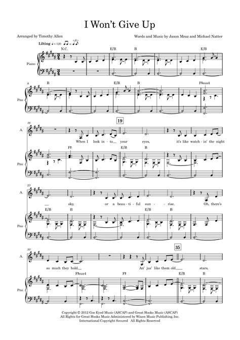 I Wont Give Up Arr Tim Allen Full Score By Jason Mraz Sheet Music For Choir Instrumental