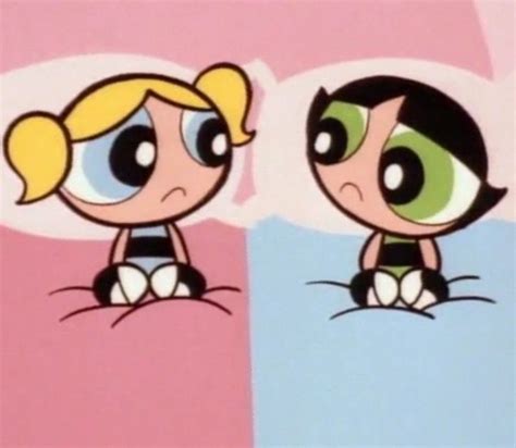 The Powerpuff Girls Are Sitting On Top Of Each Other In Front Of A Pink