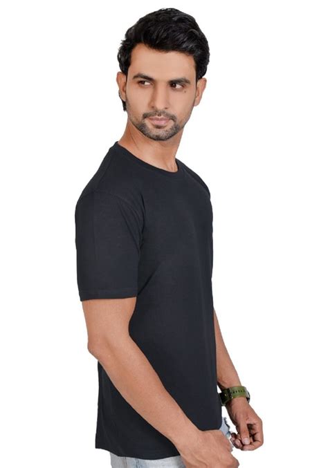 Round Half Sleeve Plain Cotton Black Men T Shirts Size M L And Xl At