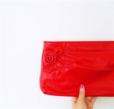 Bright Red Vintage Clutch 80s Rose Wristlet Bag Cherry Red Etsy