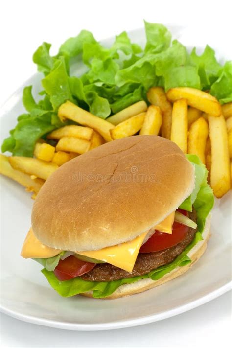 Hamburger Com Alface Queijo Cheddar Tomate Imagem De Stock Imagem