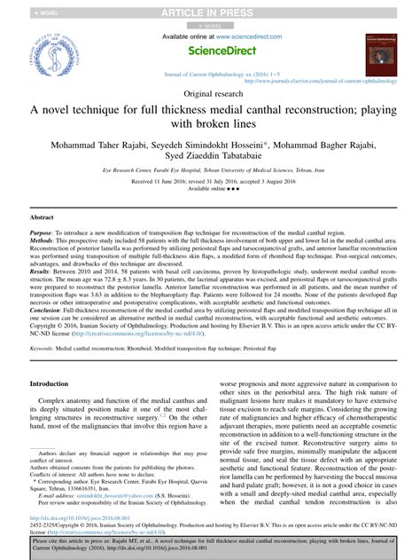 Pdf A Novel Technique For Full Thickness Medial Canthal