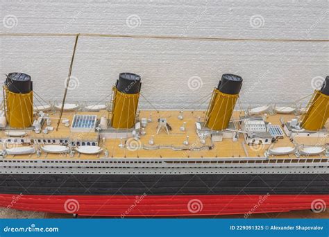 Close Up View of Part of Wooden Titanic Ship Model. Beautiful Wooden Titanic Hobby Model ...