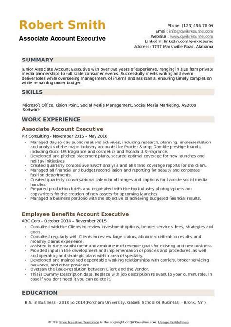 Associate Account Executive Resume Samples Qwikresume