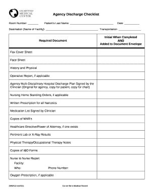 Discharge Checklist Template Doc Template Pdffiller